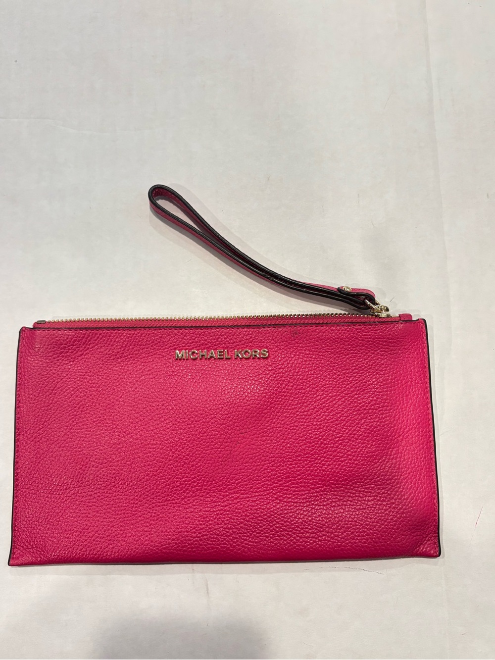 MICHAEL KORS Hot Pink Leather Wristlet Clutch with Gold Hardware